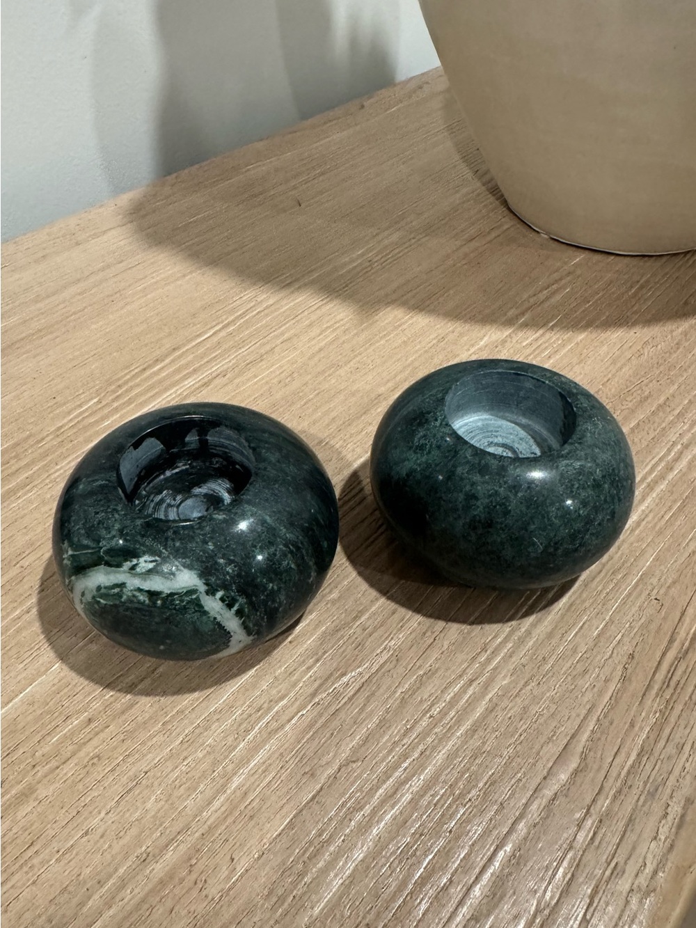 Vintage MCM Green Marble Tea Light Votive Candle Holders